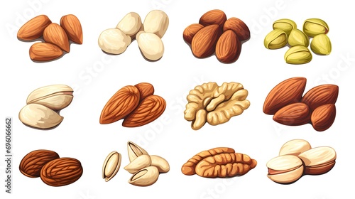 Nuts set. Collection of different types of nuts. Vector illustration