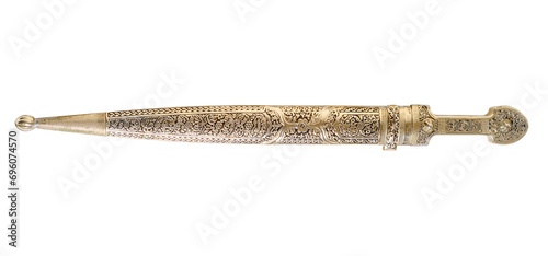 Circassian adyge kama silver dagger on a white isolated background.