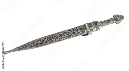 Circassian adyge kama silver dagger on a white isolated background.