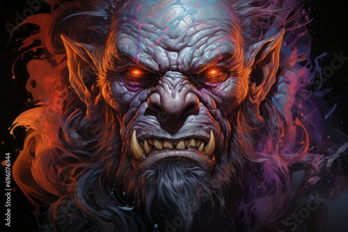 An orc, a mythical ogre giant. an evil humanoid character. colorful illustration.