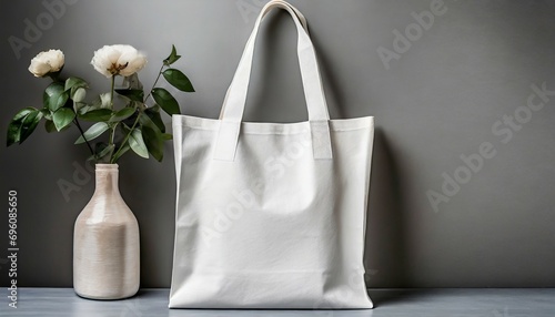 white tote bag mockup on a grey background