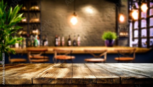 wooden desk of bar and free space for your decoration