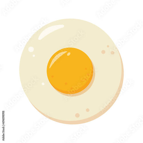 Circle fresh Fried Egg above view. Cooked fried eggs meal. Egg yolk and white. Healthy organic food for breakfast. Vector flat icon illustration isolated on white background.
