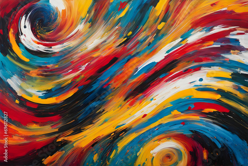 modern abstract expressionist painting executed in bright colorful bold swirling strokes and splashes in vibrant colors