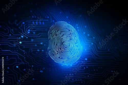 Finger print as evidence of identity and as a password, Finger print on blue motherboard background