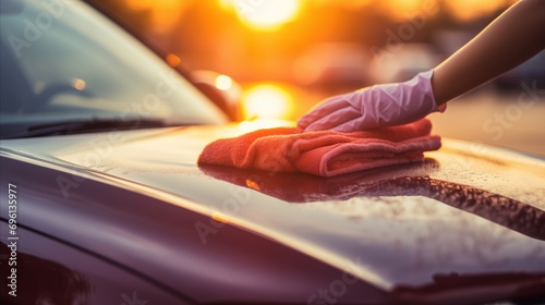 a hand wiping a car window with a towel
