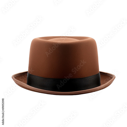 Front view of bowler or derby hat isolated on transparent background