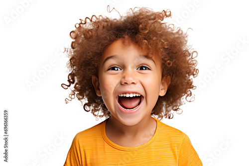 Portrait of a happy kid smiling and laughing, isolated on transparent background