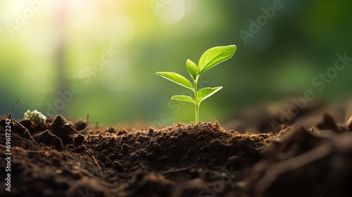 a young plant sprouting on soil, new life born concept, eco green