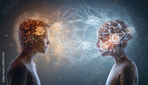 Love emotion or empathy cerebral or brain, interaction and connection between two people
