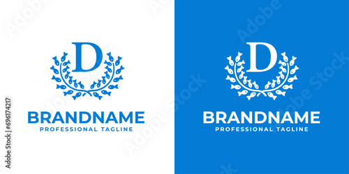 Letter D Laurel Fish Logo, suitable for business related to Fish and Laurel with D initial