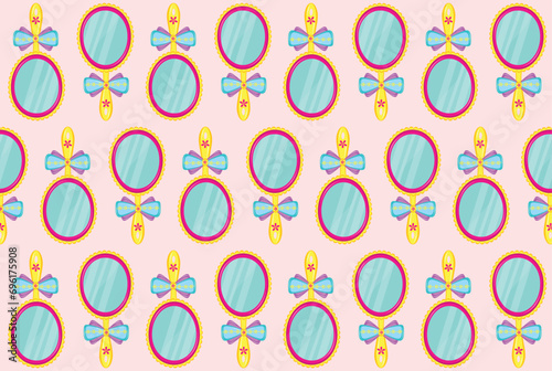 Beautiful mirror seamless pattern. Seamless pattern with colorful mirror in cartoon style. Seamless fashion accessories pattern.