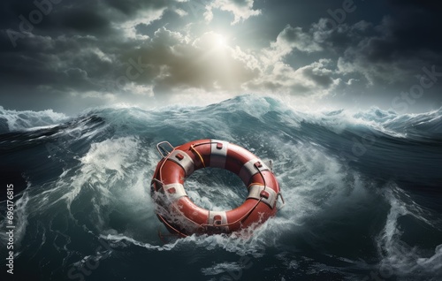 a life preserver with earth floating in a storm