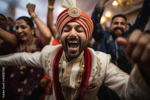 Indian groom dancing and excited in the wedding ceremony
