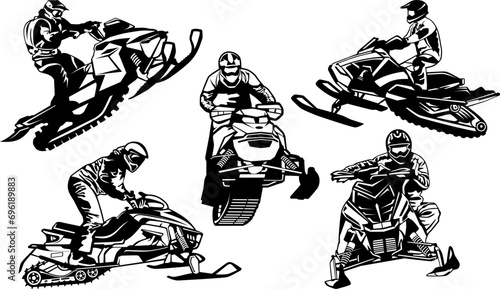 snowmobile trails black and white logo design vector art