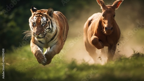 Tiger's High-Speed Chase of Prey in the Wild