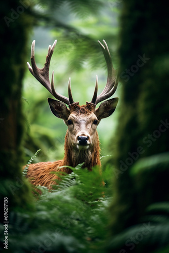 Deer in a green forest 