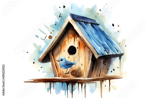 Birdhouse with Bluebird perched on the roof