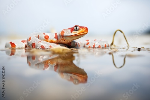 corn snake partially submerged in shallow water