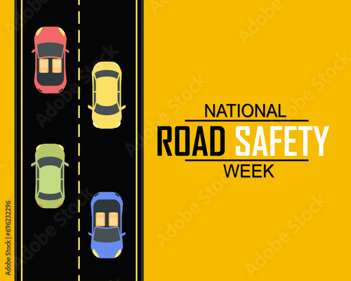 National Road Safety Week, 11 to 17 January Every Year cars moving on the highway road vector illustration.