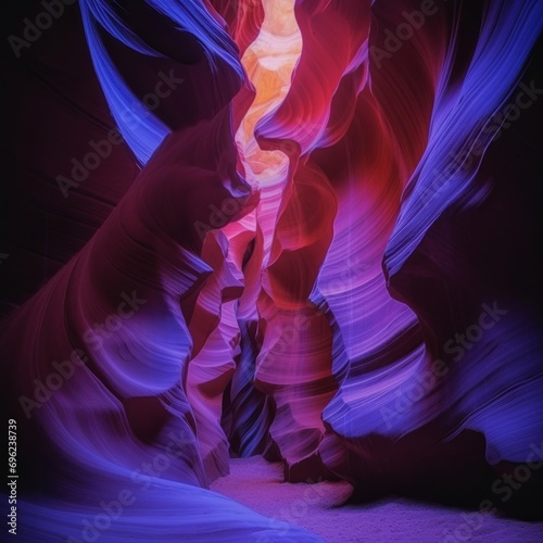 antelope canyon color red purple blue light,generated with AI.