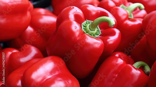  closeup macro of red Bell peppers, texture food advertising