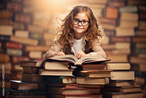 A Little Girl Surrounded by Books