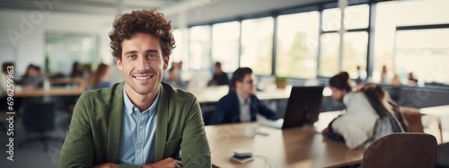 young man at work team meeting