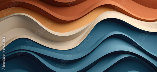 Layered waves of paper in earthy tones cascade rhythmically, creating a serene, abstract pattern reminiscent of geological strata or calm seas.