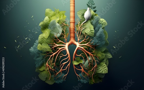 Medical illustration with green 3d graphic lungs symbol