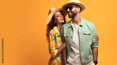 Couple with Summer Outfits, wear sunglasses and cowboy hat