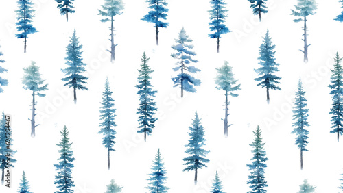 Winter Horizontal Background with Blue Spruces, Firs and Pines. Seamless Repeating Pattern. Vector
