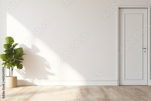 Essence of tranquility showcases simple yet elegant door standing as threshold to realms of peace and comfort. White room emanate sense of purity and calmness while gentle ambient light enhances