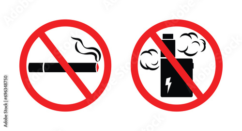 Set of no smoking icon vector and no vaping sign vector illustration isolated in white background