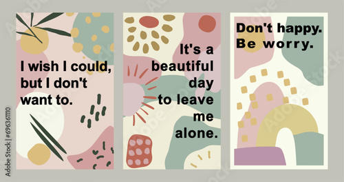Set of sarcastic funny poster designs. Pastel boho style