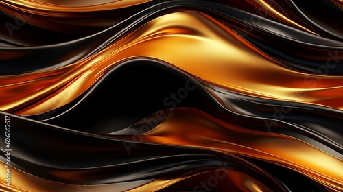 Leuchtend goldene und dunkle schwarze Seide sind in dreidimensionalen Wellen gelegt 