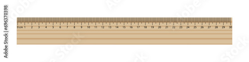 Wooden ruler on white background illustration. Centimeter, drawing, mathematics, geometry, meter, compass, school, measurement, line, length. Vector icons for business and advertising