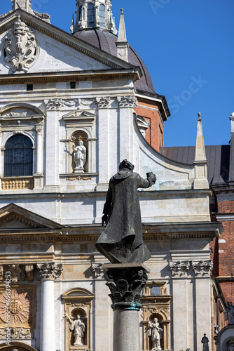 Medieval Saints Peter and Paul Church and statue of Piotr Skarga, Krakow, Poland