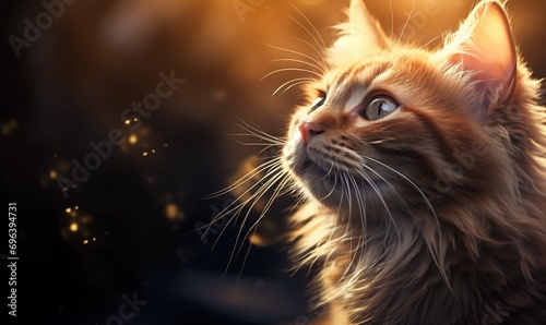 Portrait of Maine Coon cat in front of golden bokeh background
