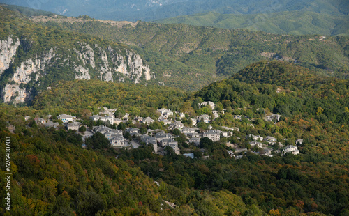 Scenery of Monodendri village in Central Zagori, Epirus region, in the Ioannina regional unit in Greece.