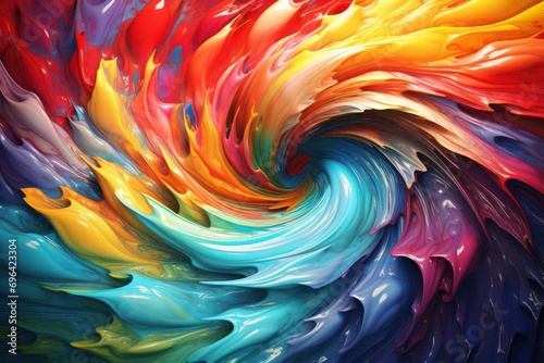 Vibrant swirl of glossy paint waves in various colors. Colorful background.