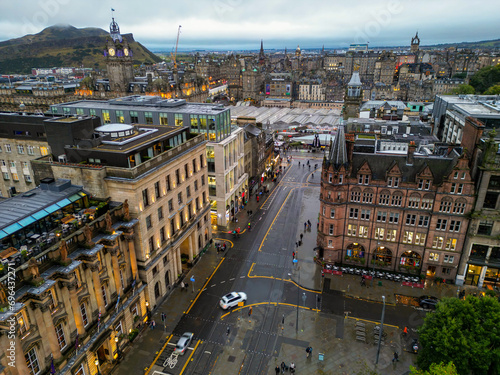 EDINBURGH, SCOTLAND aerial View of St Andrew's square, Edinburgh, Scotland, from the top of Edinburgh Grand Hotel.