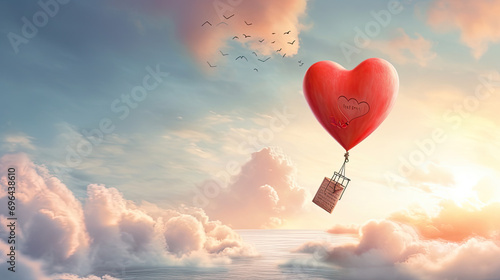 A love letter tied to a balloon soaring in the sky