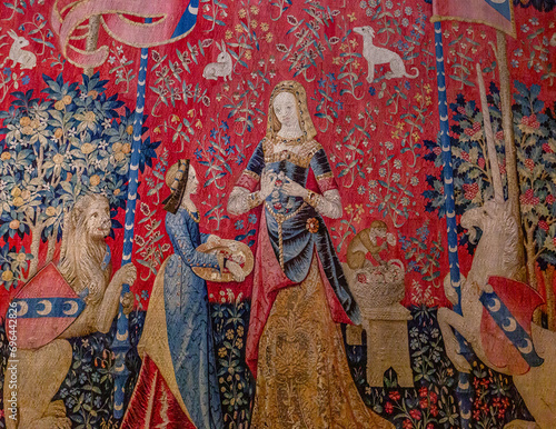 The lady and the unicorn tapestry, Cluny chapel, Paris, France