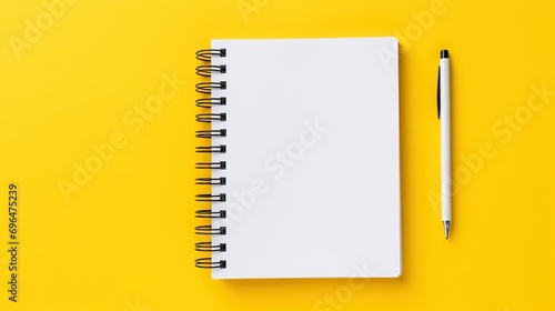 White spiral notebook on a yellow background, ai generative