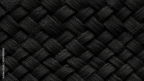 Textile tile pattern with black weaven wool background. Intricate textile pattern. Wool knitted tile for pattern and repeat. Texture of black textile wool