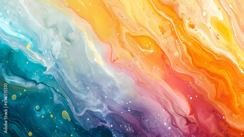 a fluid art composition of marbled ink paint in a swirl and splash pattern with rainbow colors and acrylic finish, background, wallpaper
