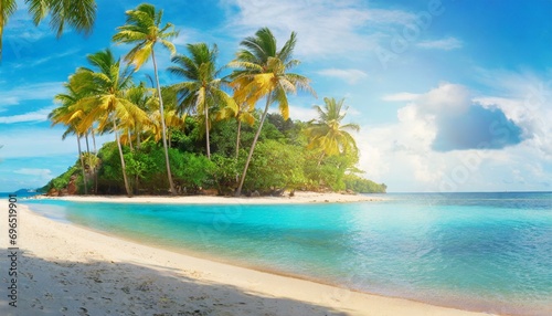 beautiful tropical island with palm trees and beach panorama as background image