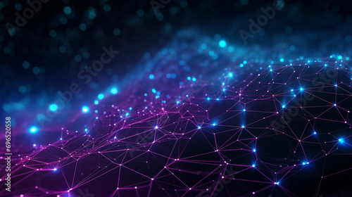 3D network structure, dense grid of points and connecting lines, data technology theme, glowing purple and cyan, digital matrix-like background