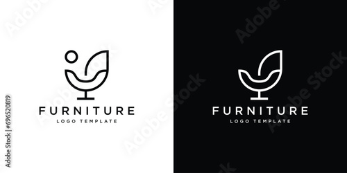 Simple Minimalist Furniture Logo. Interior Sofa Chair with Modern Lineart Outline Style. Furnishing Logo Design Template.